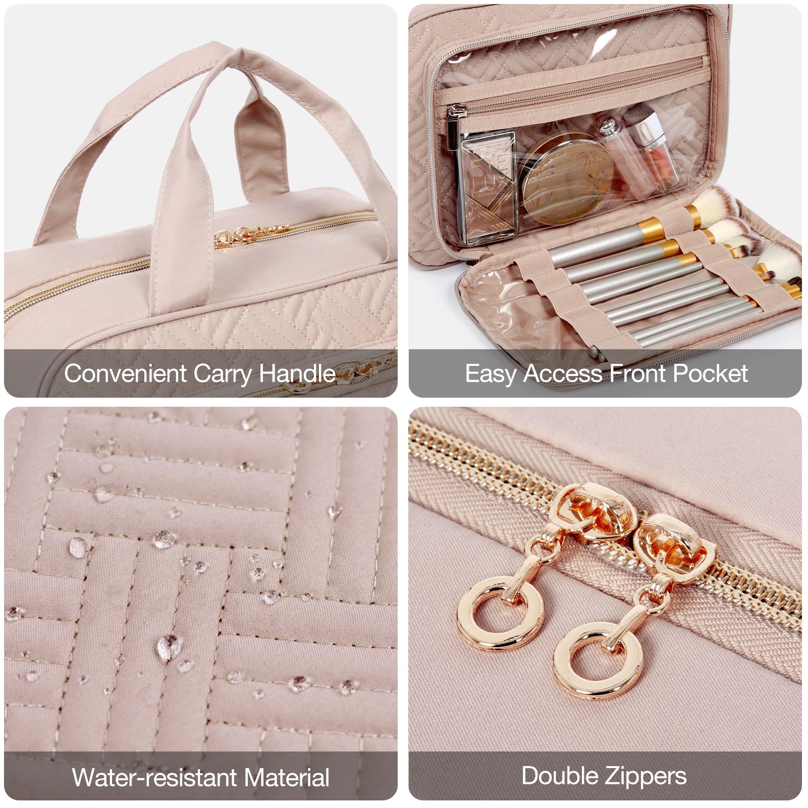 Women's Large Waterproof Cosmetic Bag – Travel Makeup Pouch Organiser with 360° Swivel Hook