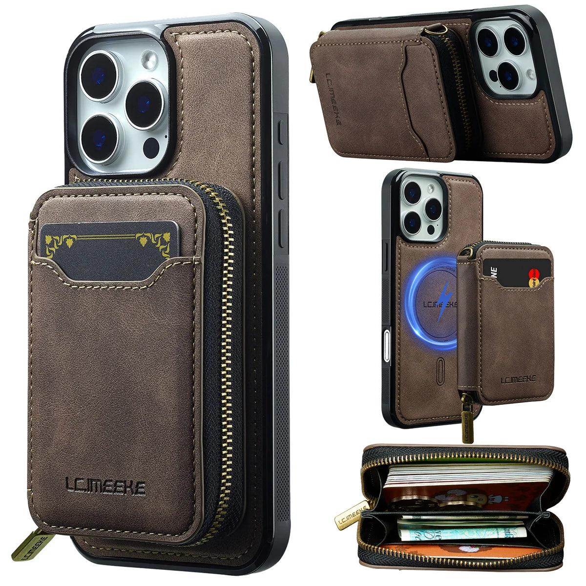 2 in 1 MagSafe Magnetic Leather Wallet & Card Holder Case - for iPhone 15 Series - Phone Cases Covers