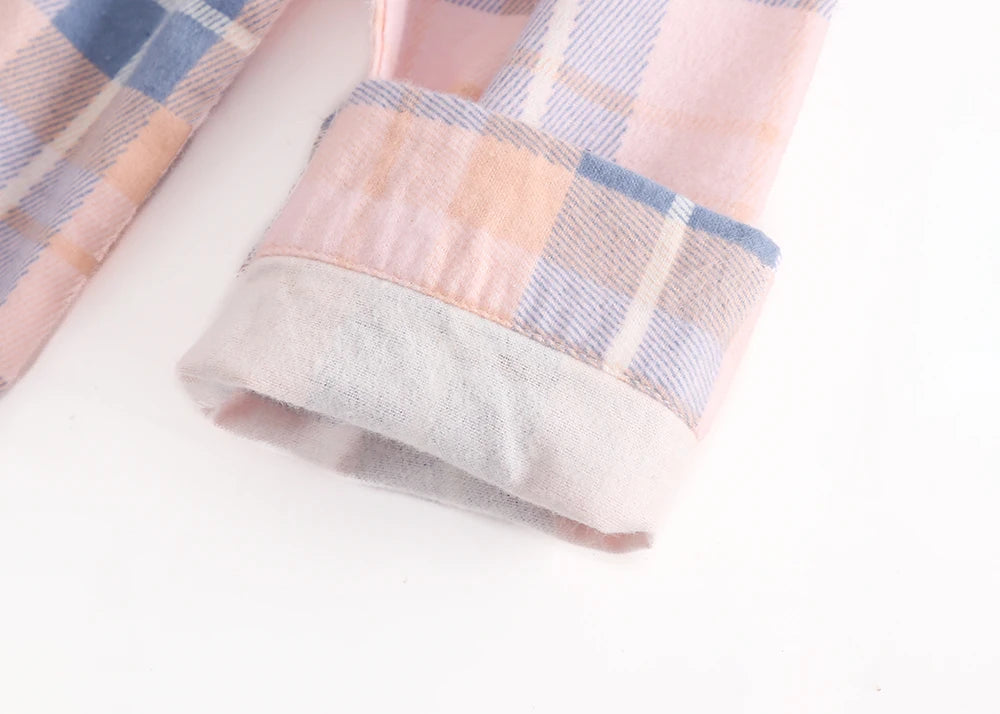 Women's Cotton Flannel Pajama Set | Plaid Long Sleeve Long Pants Loose Autumn Winter Sleepwear
