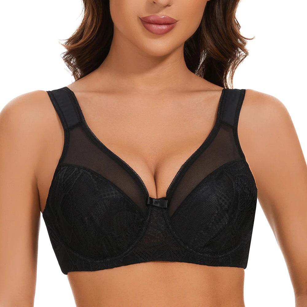 Plus Size Floral Lace Minimizer Bra | Underwire Full Coverage Lifting Support