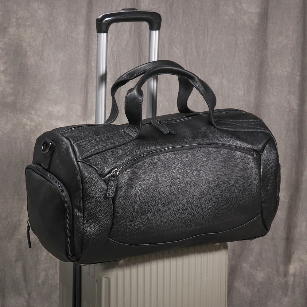 Lychee Pattern Genuine Leather Travel Bag