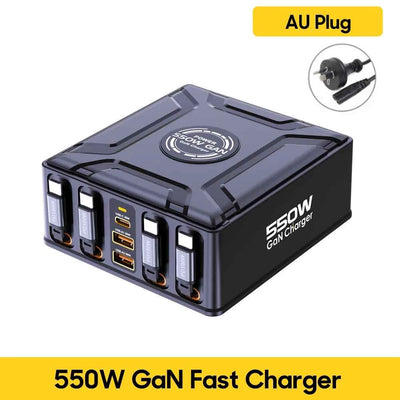 550W 7-in-1 GaN Charging Station | 100W Retractable USB-C Cable Fast Charger Laptop Phone Tablet