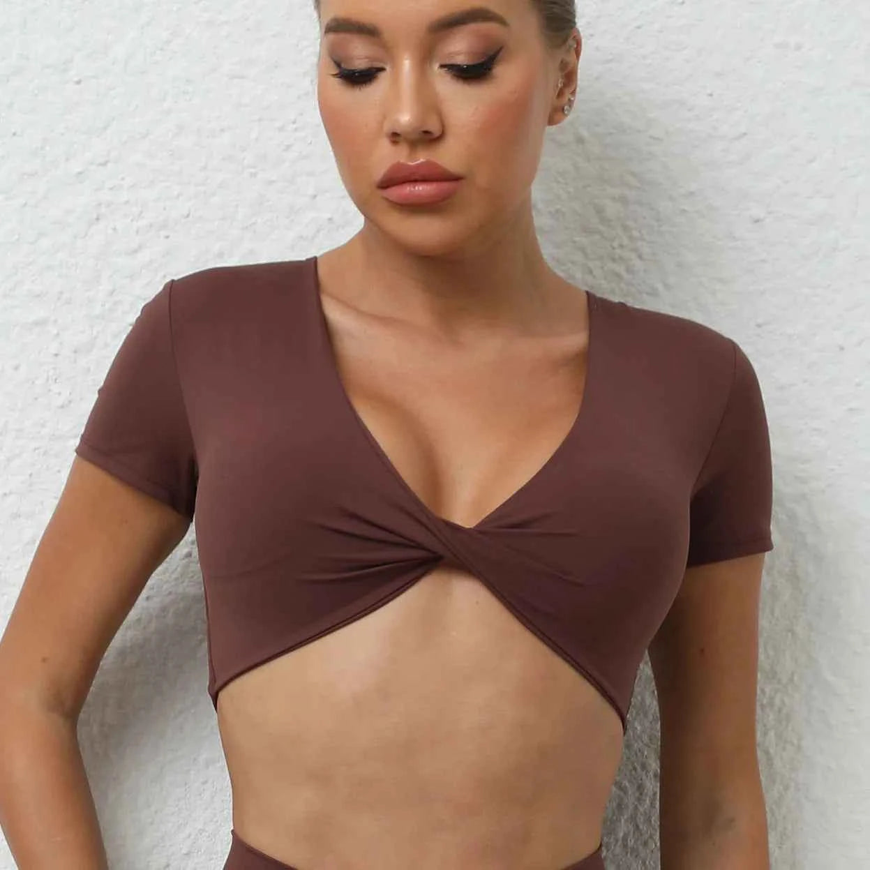 Women's Crop Top Workout Shirt | Short Sleeve Push-Up Yoga Gym Fitness Sportswear Running Top