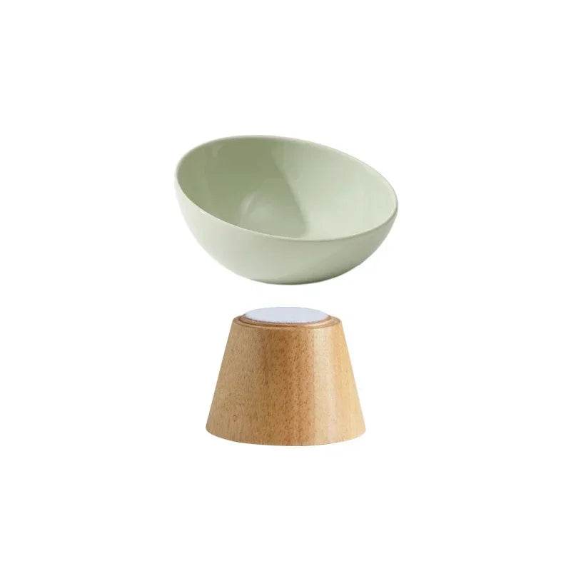 Cat Tilted Ceramic Bowl with Wooden Stand - SnaggIt