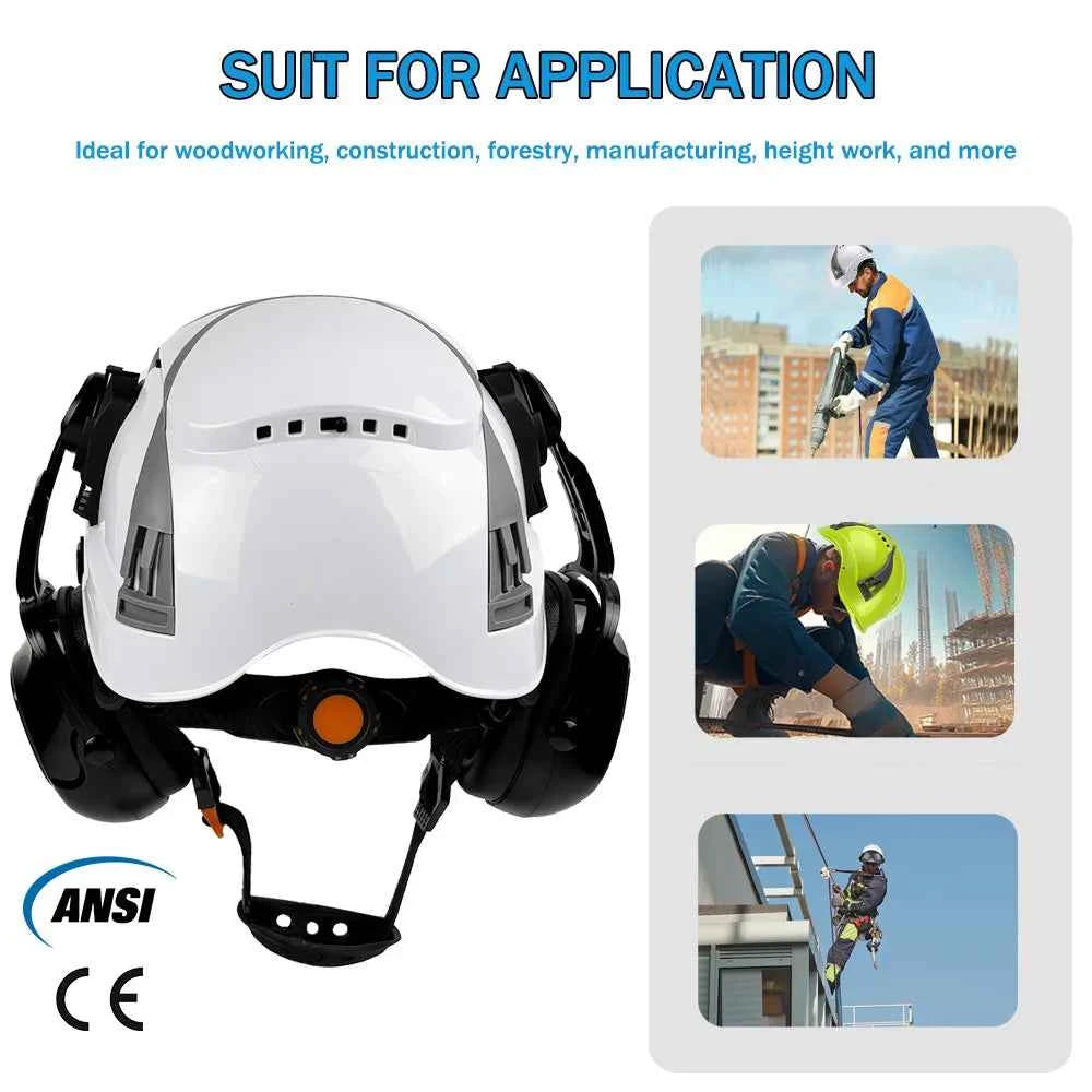 Construction safety helmet with built-in double visors and earmuffs – image 4