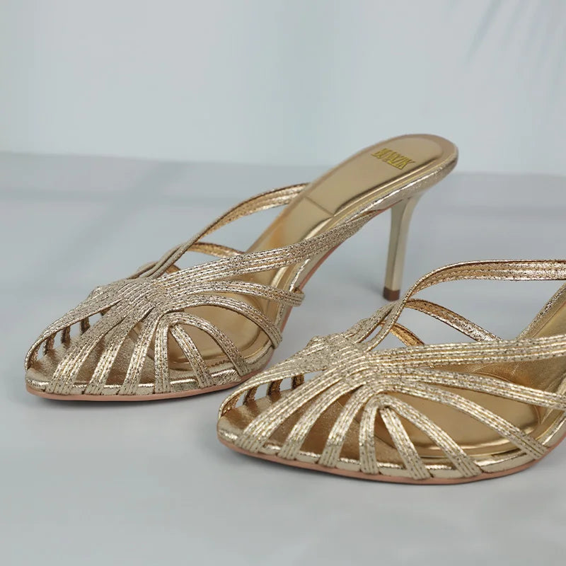 Women’s Gold Hollow Thin Strip Heels by Snagg A Shoes
