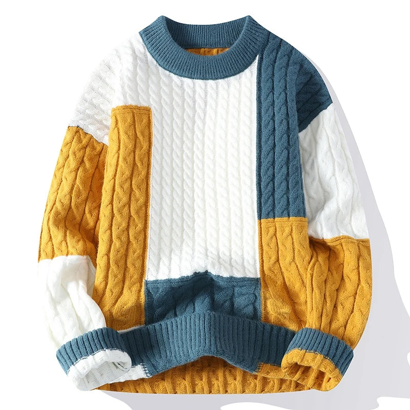 Men’s Patchwork Streetwear Pullover | Premium Triple-Blend Winter Sweater