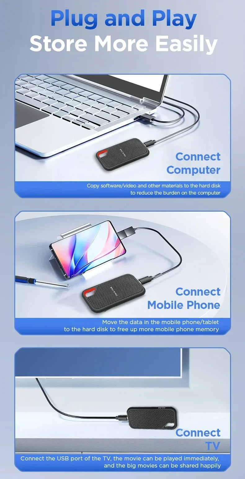 Portable SSD 1TB/2TB High Speed External for Laptops, Phones & Mac Devices by Snagg An External