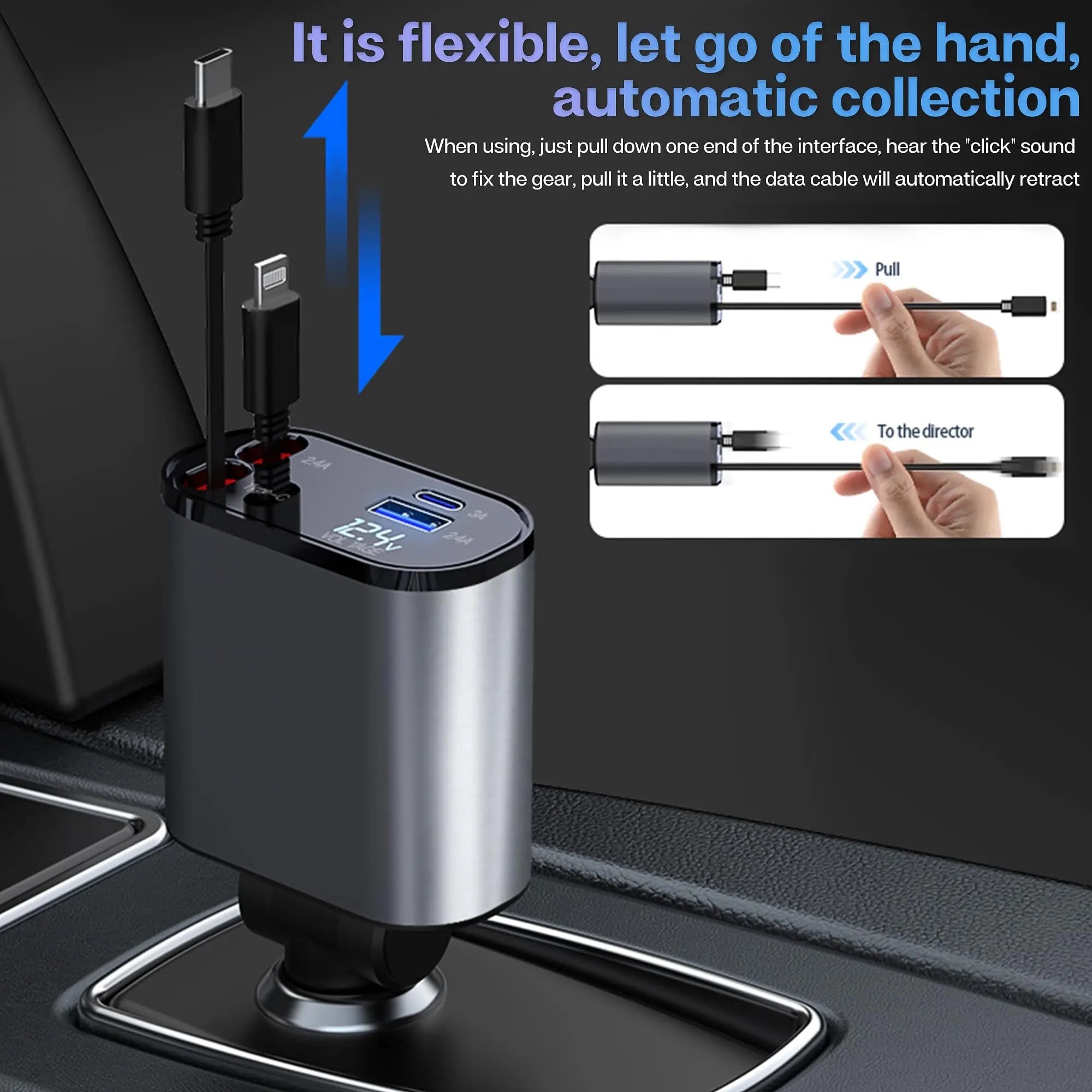 120/66w - 4 in 1 Retractable Car Charger by Snagg A Car Adapter