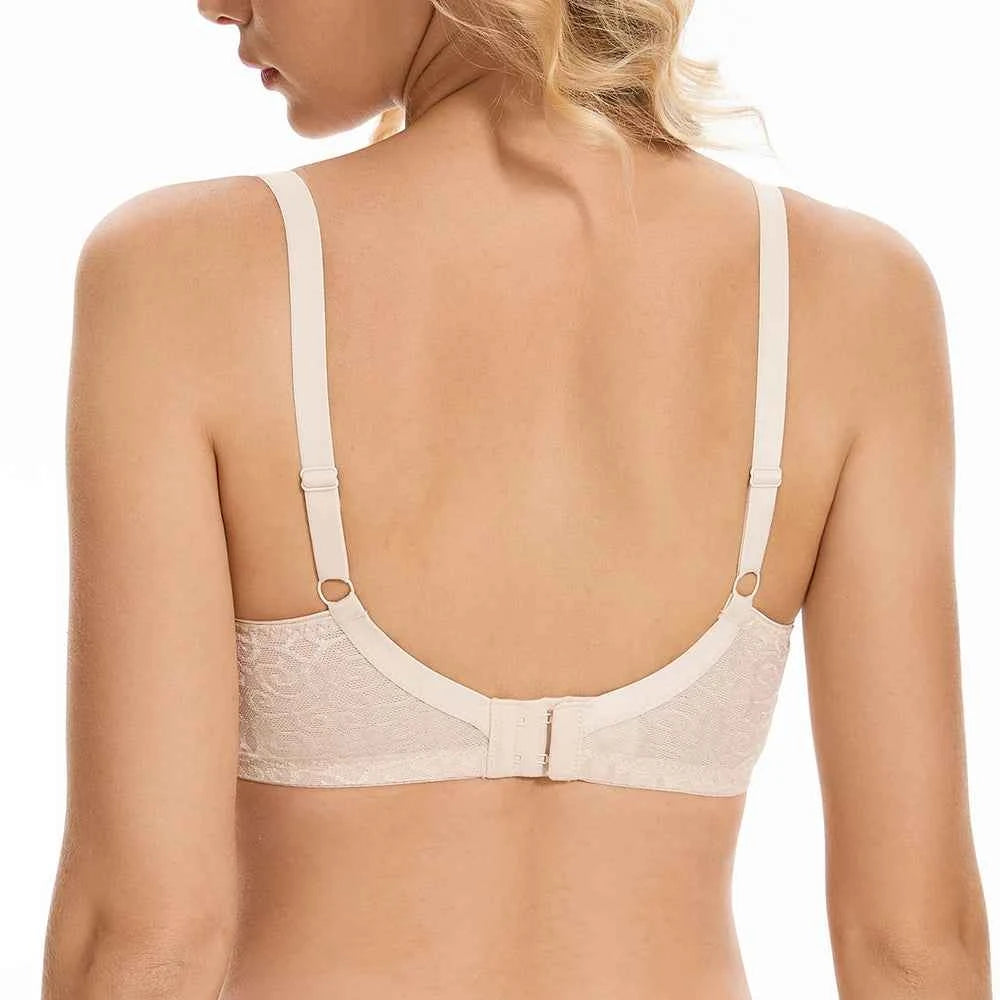 Plus Size Push Up Bra | Floral Lace Mesh Underwire Full Coverage Ultra-Thin