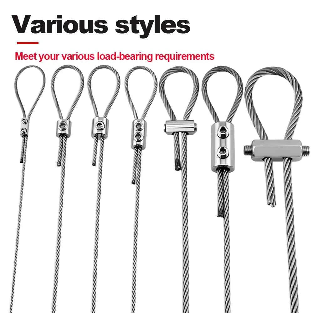 Stainless Steel Wire Rope Clamps 0.8–2mm | Adjustable Screw Copper Metal Hanging Clip Fixed Hardware