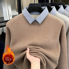 Men’s "Fake Two-Piece" Thermal Pullover | Winter Thickened Fleece-Lined Top