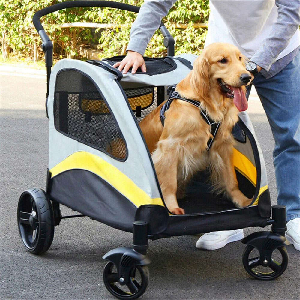 Premium 4-Wheel Foldable Dog Pram with Breathable Mesh by Snagg A Pet Stroller