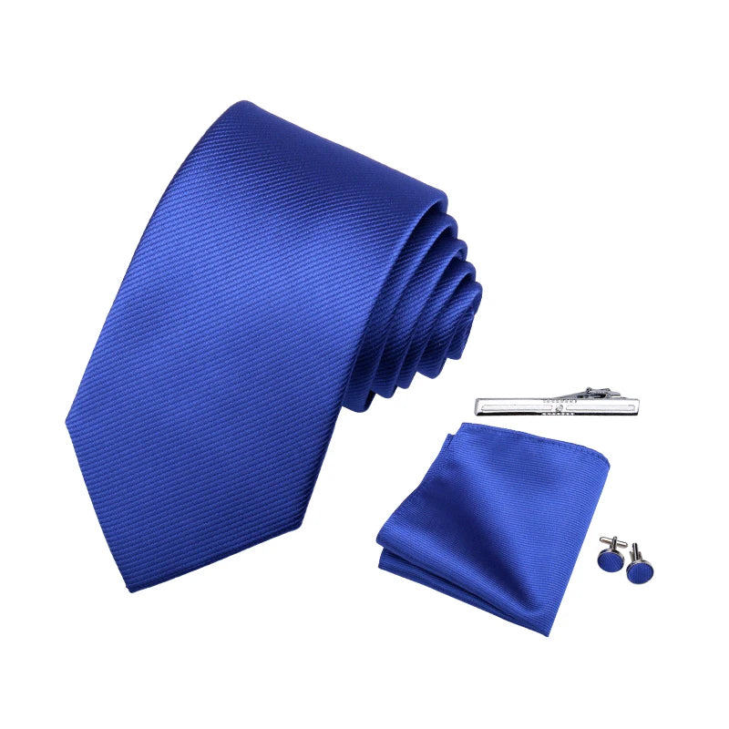 Luxury Men’s Tie Set Solid Colour Slim Necktie Hanky Cufflinks & Clip - Others In Fashion