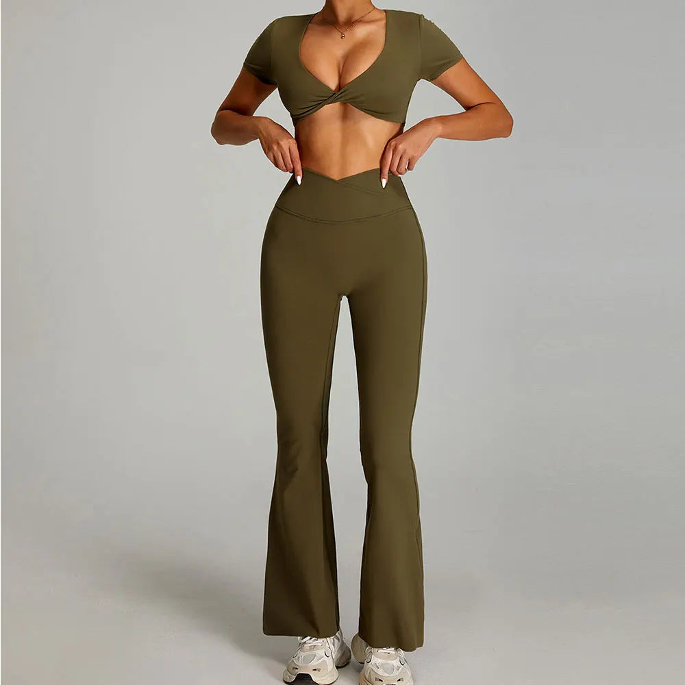 Women's 2-Piece Short Sleeve Yoga Suit | Quick-Dry Gym Tracksuit Running Workout Sports Set
