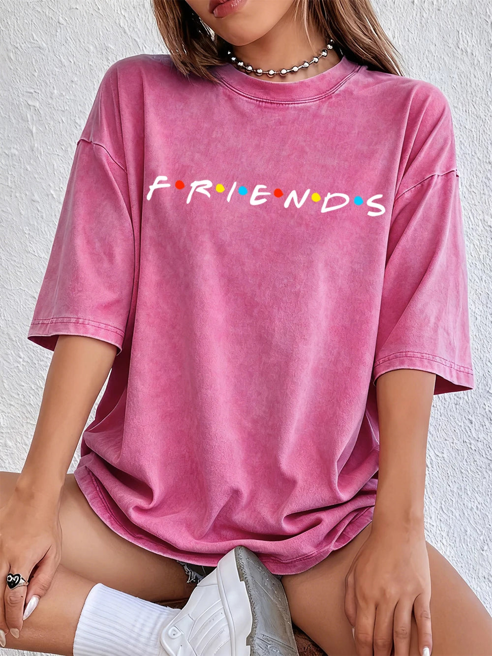Women's TV Show Inspired Washed T-Shirt | Cotton Oversize Soft Summer Street O-Neck Casual Top