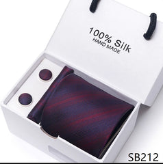 Solid Colour Necktie with Matching Handkerchief & Cufflinks - SB212 - Others In Fashion