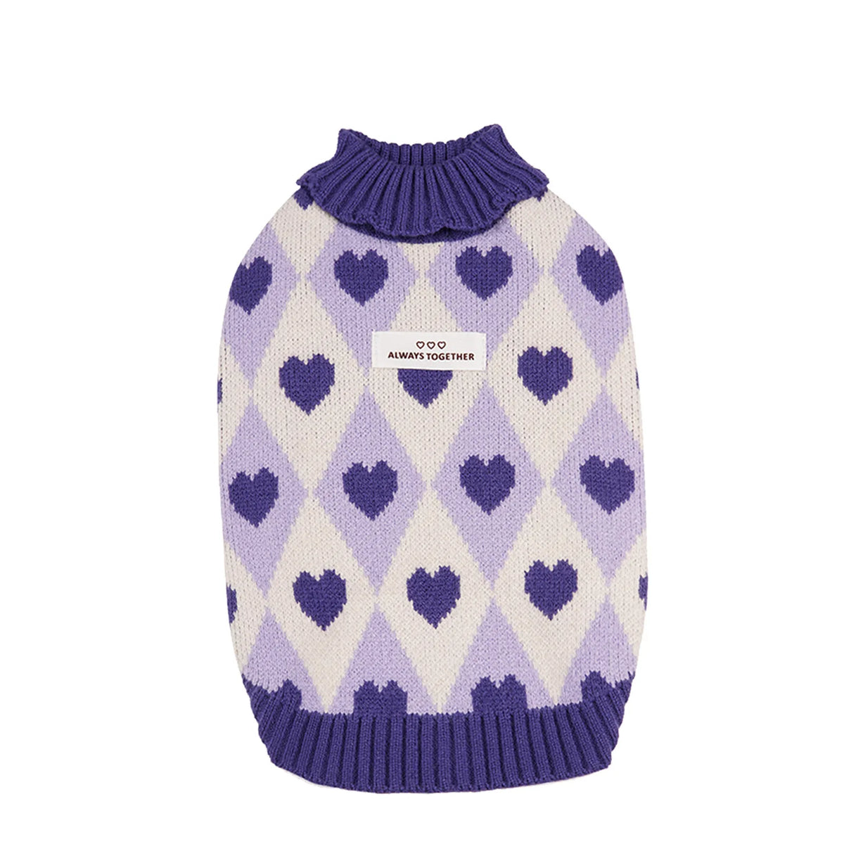 Knitted Turtleneck Dog Sweater – Diamond Heart Pattern Winter Jumper for Small Dogs & Puppies