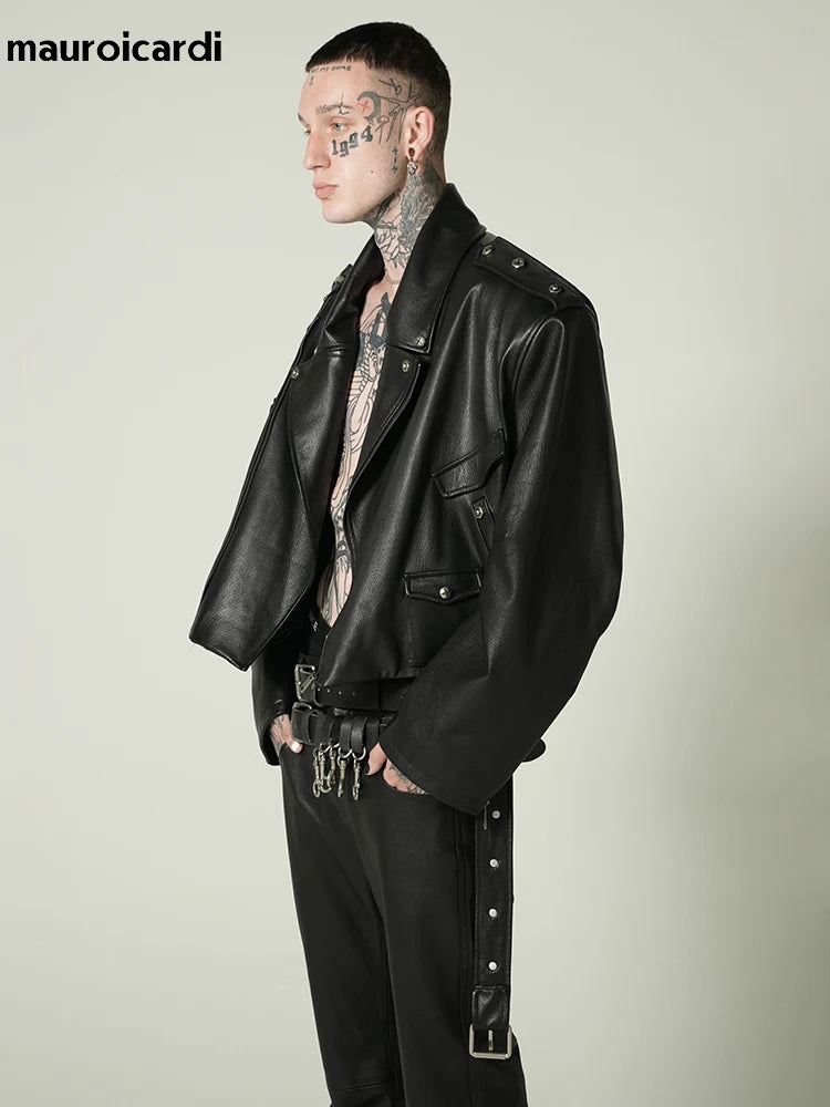 Oversized Black PU Leather Biker Jacket by Snagg A Jacket