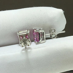 Pink Square Moissanite Earrings by Snagg An Earring
