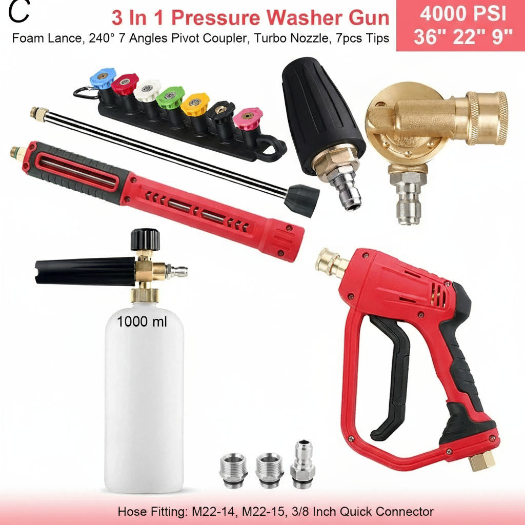 4000 PSI Spray Gun with Nozzles & Foam Lance Kit by Snagg A Foam Cannon