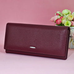 Luxury Wine Red Leather Long Wallet