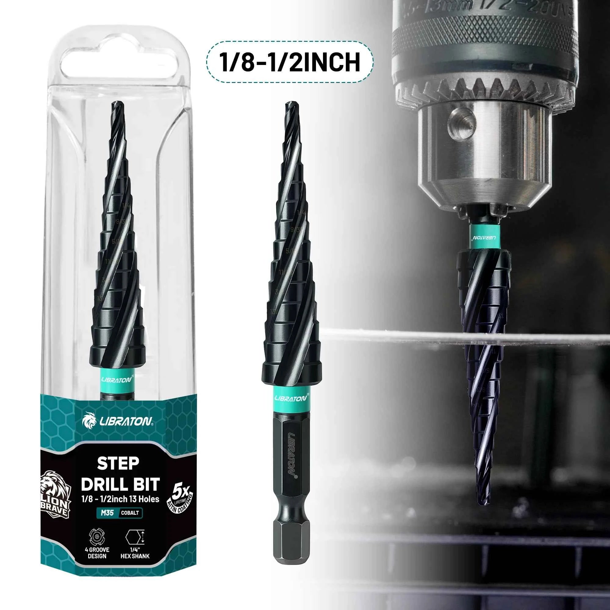 3 PCs Professional Four Spiral Step Drill Bit Set & M35 Cobalt Industrial Cutter Kit