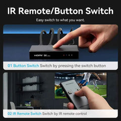 8K@60Hz / 4K@120Hz HDMI 2.1 Switch 3-in-1-out – For Xbox, PS5/4/3, Set-Top Boxes & Blu-ray