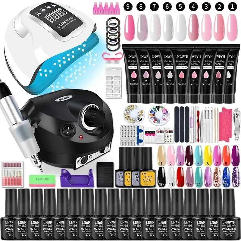 Professional 18 Color Gel & 9 Color Poly Extension Mega Kit – 132W High-Power UV/LED Curing System