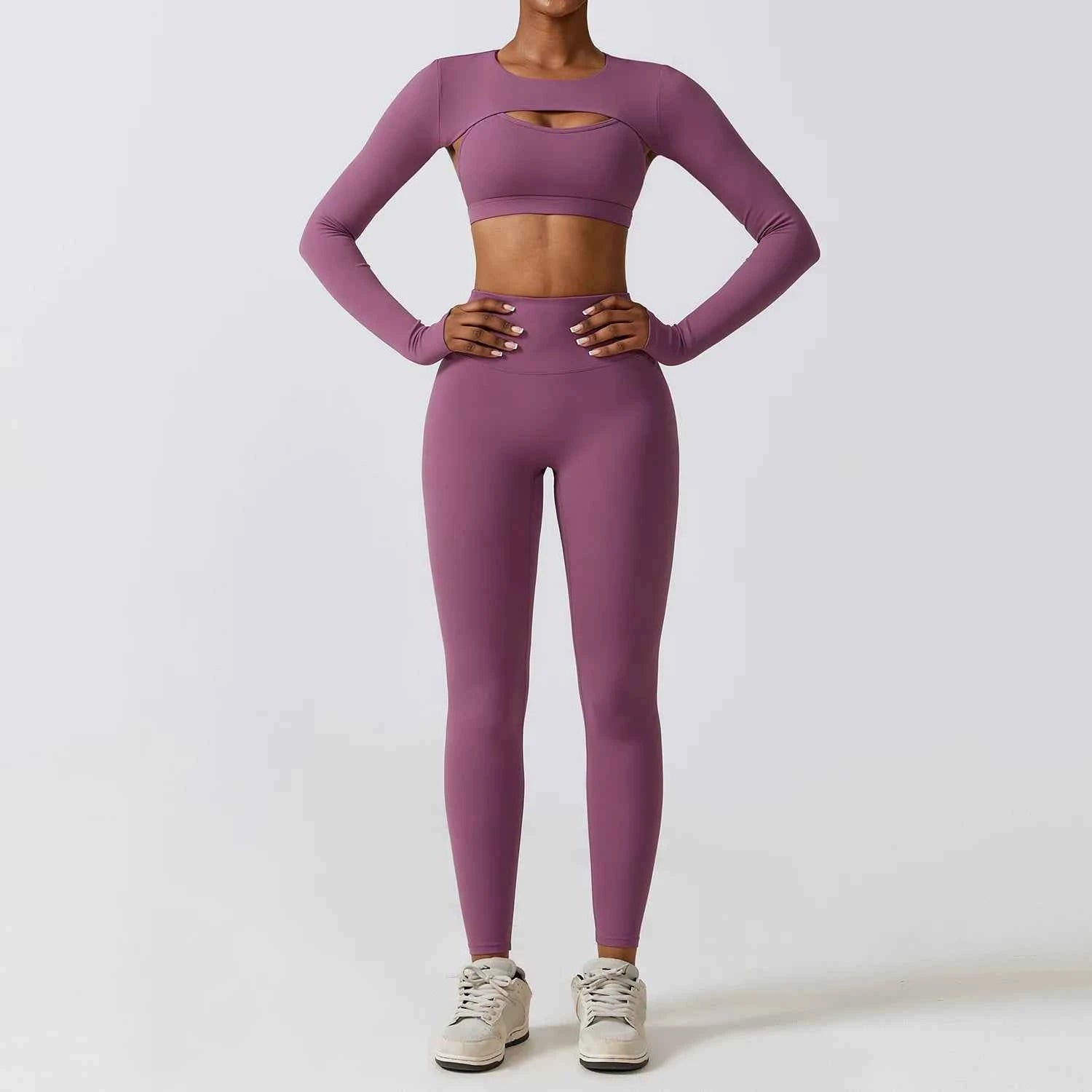 Women's 2/3-Piece Yoga Suit | Fitness Bra Crop Top Long Sleeve Gym Legging Athletic Sportswear
