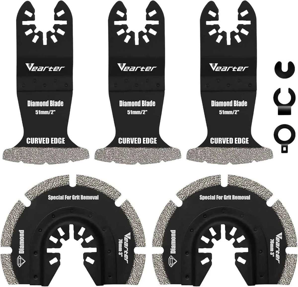 5pcs Diamond Multitool Blades with Adapter | Universal Quick-Release Grout Removal for Soft Tile Cement