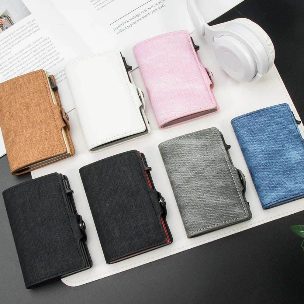 Slim Denim Leather RFID Pop-Up Wallet