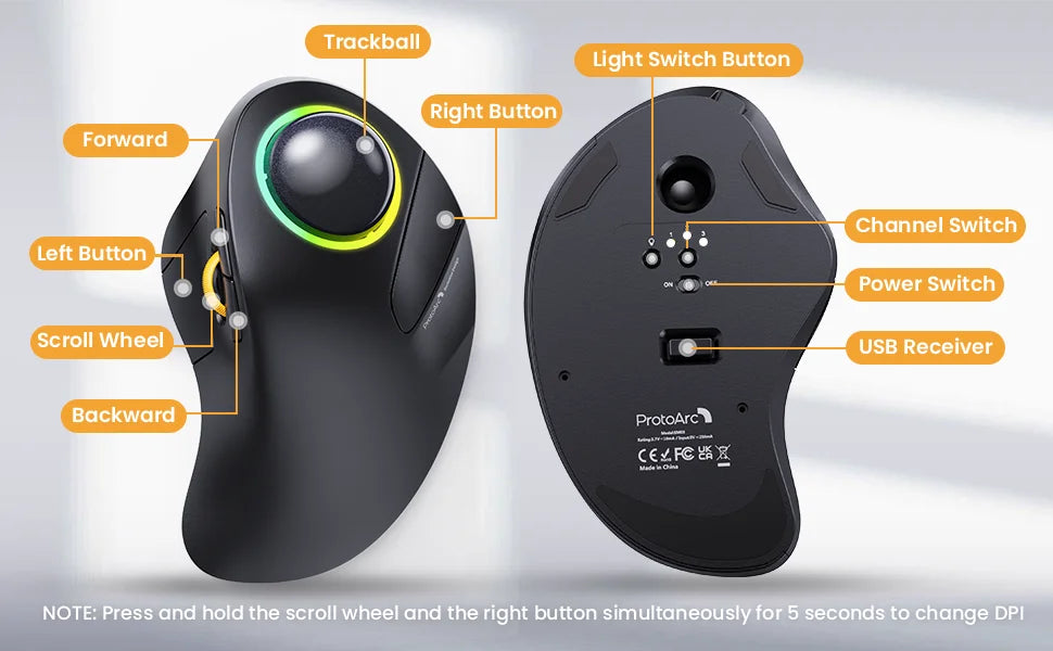 Wireless Trackball Mouse Rechargeable RGB Design with Bluetooth & 2.4G Connection by Snagg A Gaming Mouse