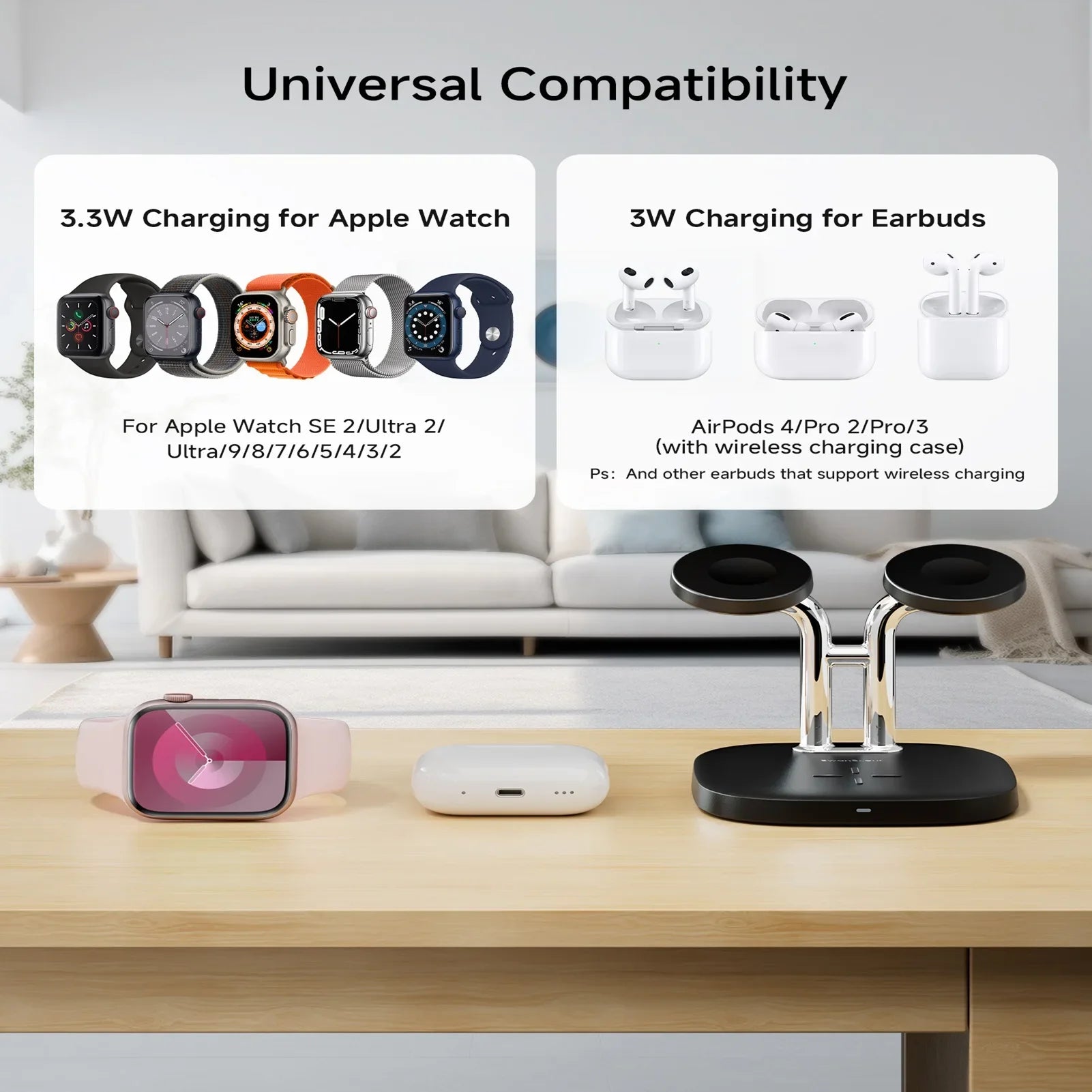 Dual Apple Watch & AirPods Wireless Charging Dock | Apple Watch Ultra 3 SE 2 11 10 9 8 7 6 AirPods 4