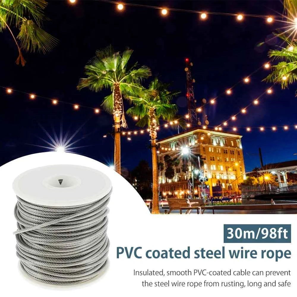 304 Stainless Steel Wire Rope Kit 15/30M | PVC Coated Heavy-Duty Cable for Garden Balcony Farm Fence Tent