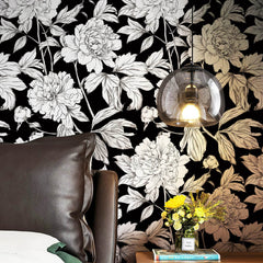 Black & White Floral Retro Peel & Stick Wallpaper - SnaggIt