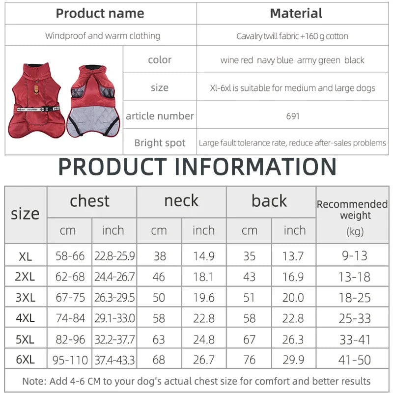 Winter Warm Windproof Dog Jacket by Snagg A Jacket