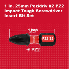 1" Pozidriv #2 PZ2 Impact Screwdriver Bit Set – Magnetic S2 Alloy Steel Power Bits (30–49 Pieces)