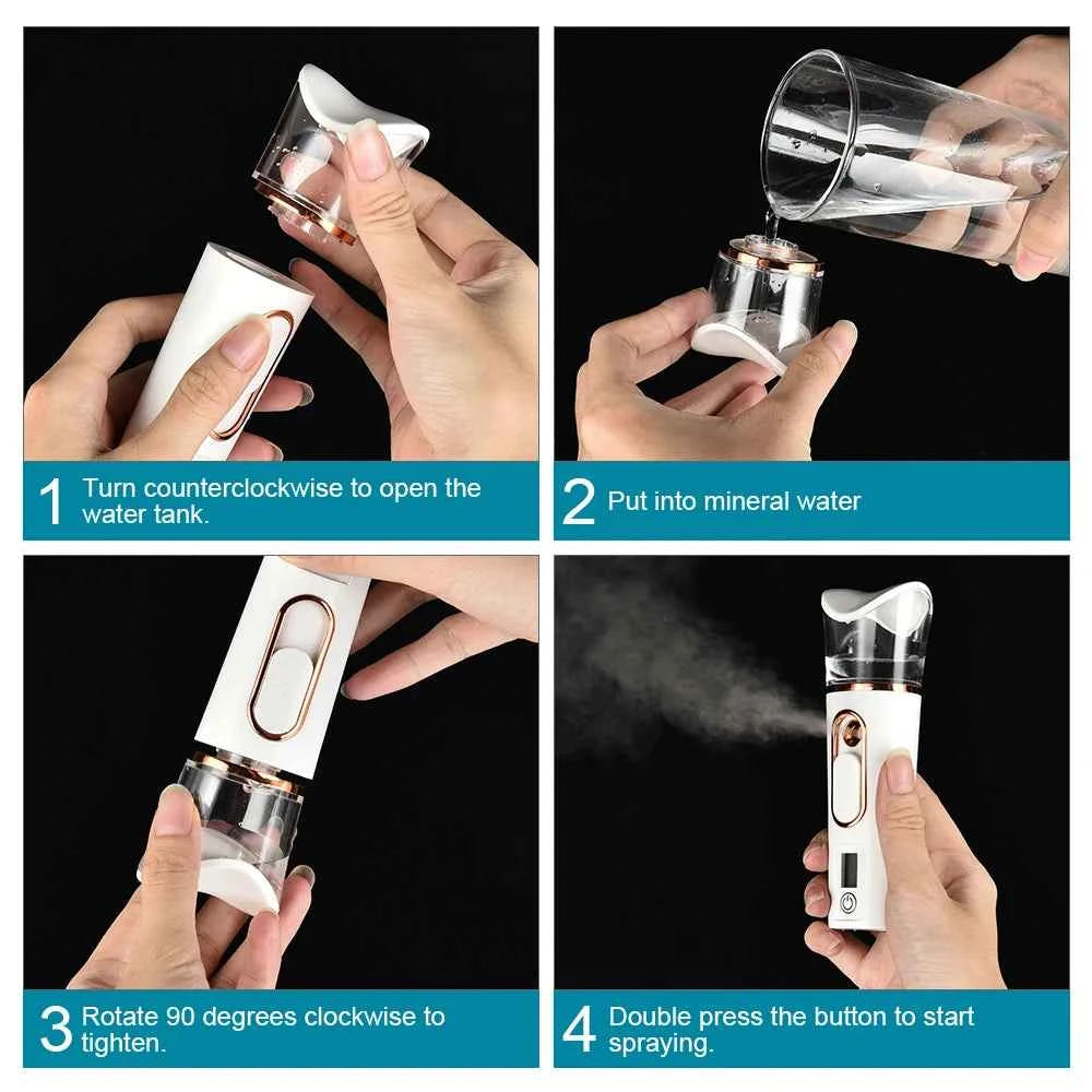 Handheld Nano Mist Sprayer – Portable Facial Hydration & Cooling Beauty Device