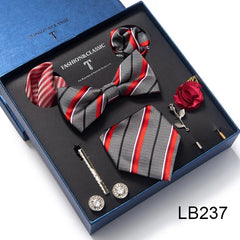 Complete Silk Tie Set for Men — Bow Tie, Necktie, Pocket Square & Accessories