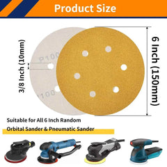100pcs 6 Inch 6-Hole Sanding Discs 150mm | Hook & Loop Orbital Sander Sandpaper Woodworking Automotive