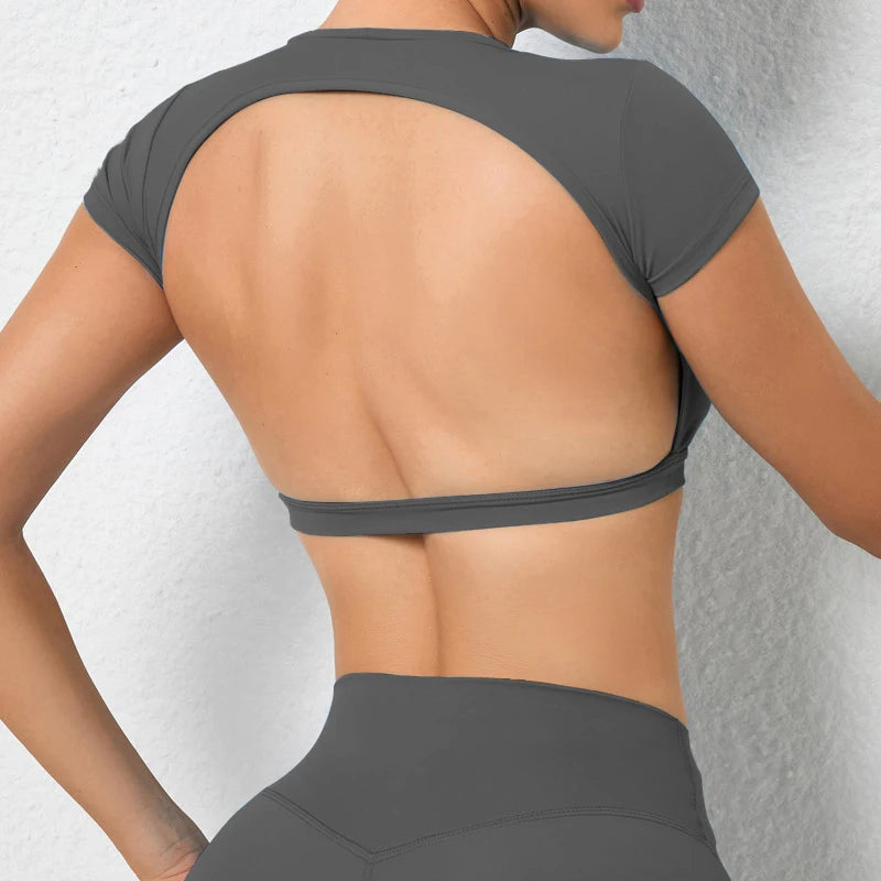 Women's Backless Sports Crop Top | Breathable Workout Yoga Gym Fitness Sportswear Summer