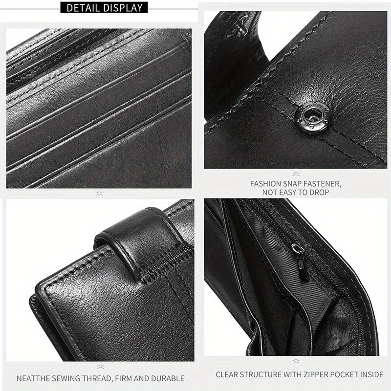 Genuine Leather RFID Anti-Theft Short Wallet with Coin Purse & Multi-Slot