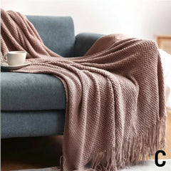 Knitted Throw Blanket – Cozy Comfort with Fringe by Snagg A Throw