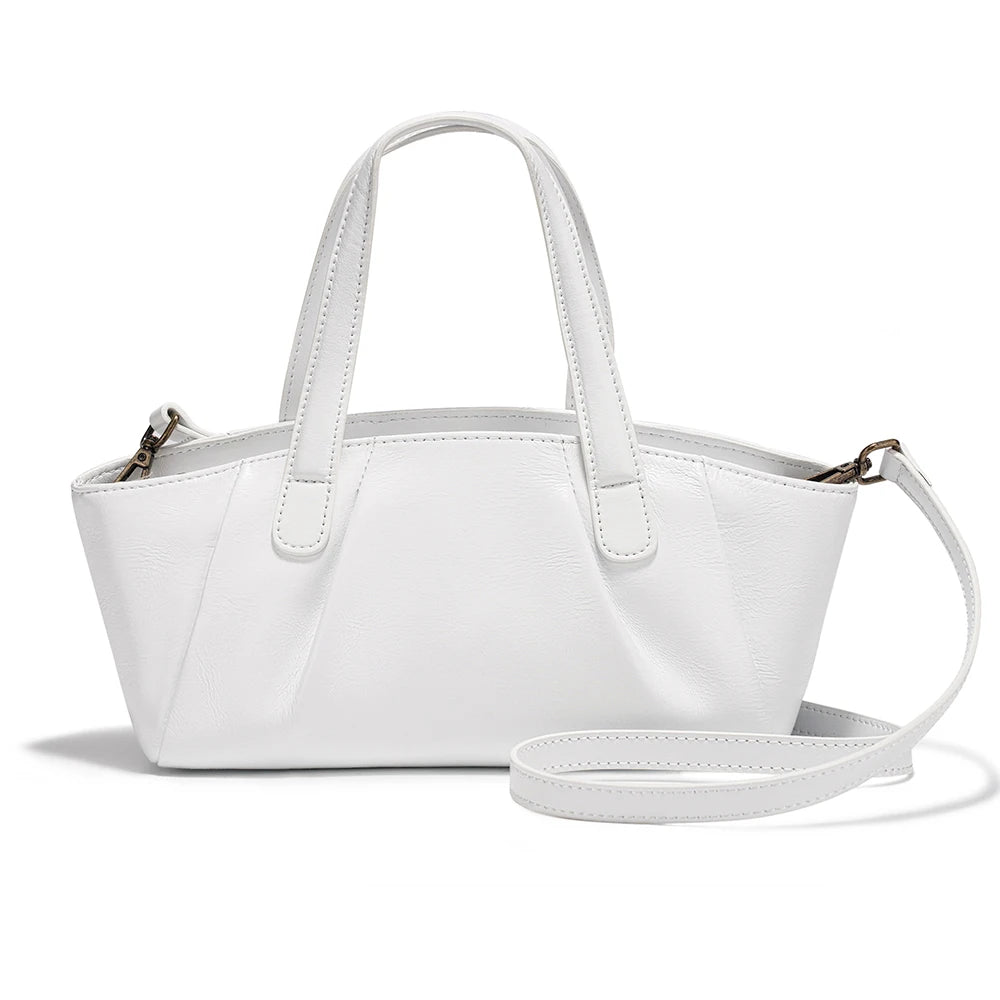 Ruched Genuine Leather Small Satchel