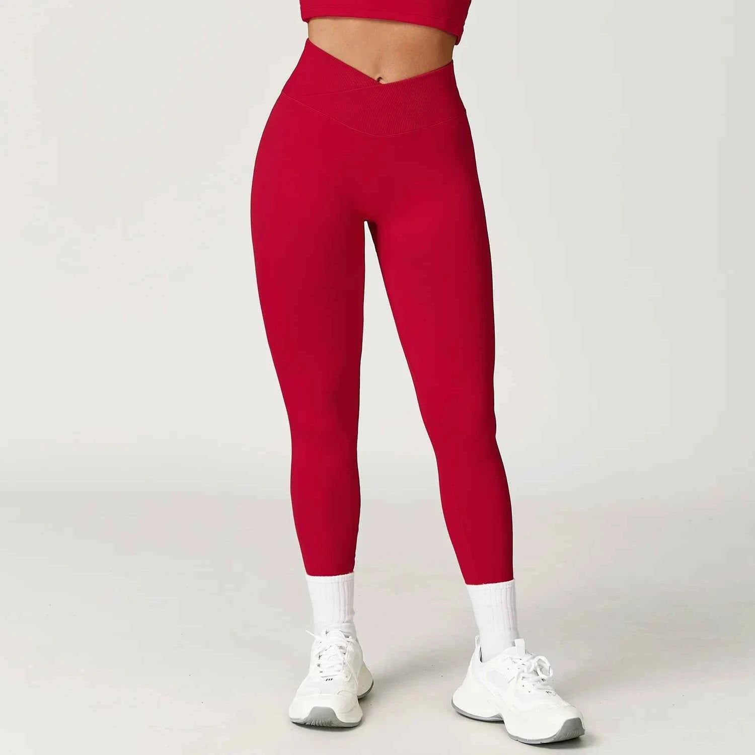 Women's Seamless Cross Waist Yoga Leggings | High Waist Running Cycling Gym Workout Tights