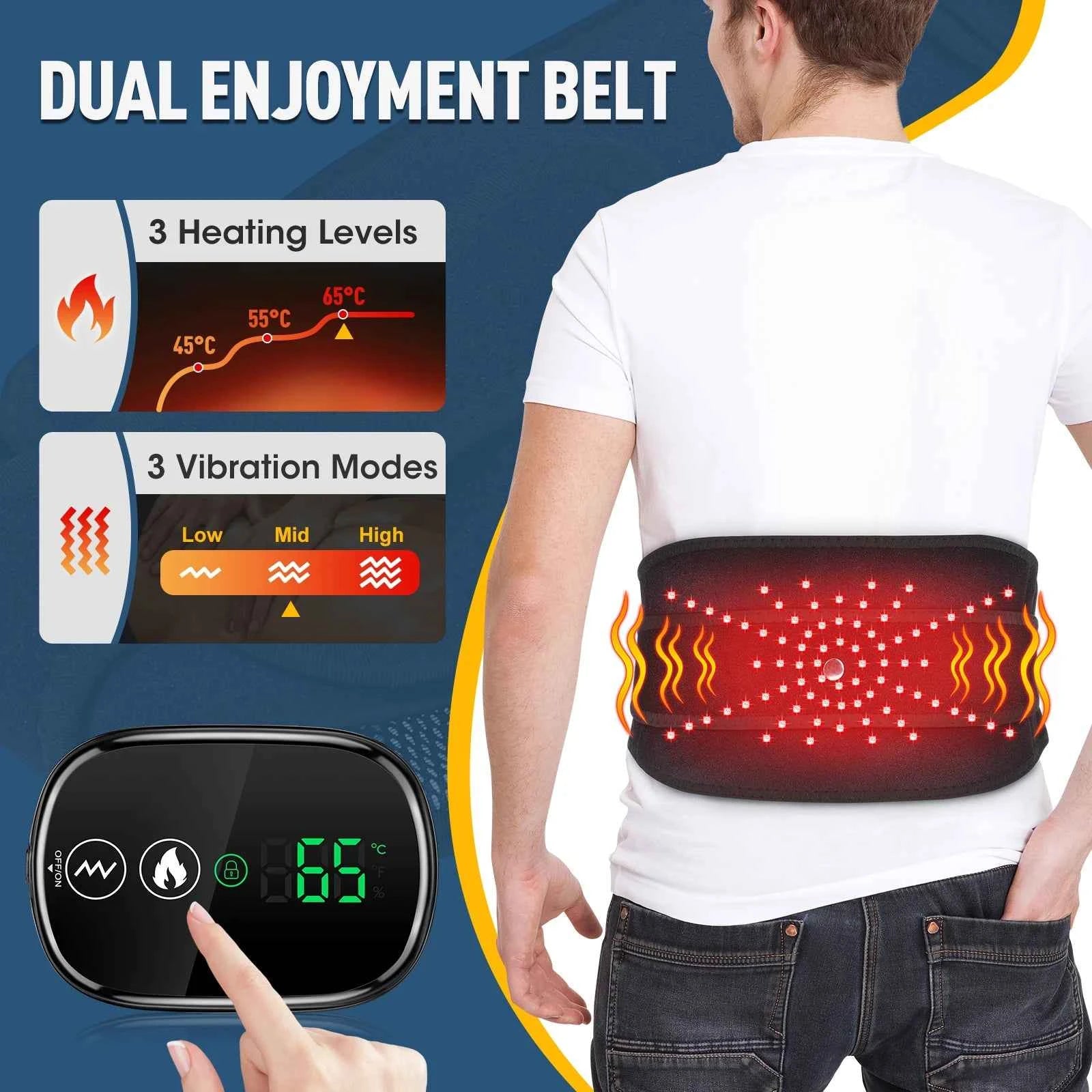 Red Light Heating Vibration Waist Massage Belt – Cordless Lumbar Support & Heat Therapy Brace