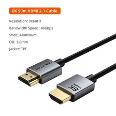 Slim HDMI 2.1 Cable 8K@60Hz / 4K@120Hz – 3.8mm Ultra HD for Laptop, Lenovo & Dell