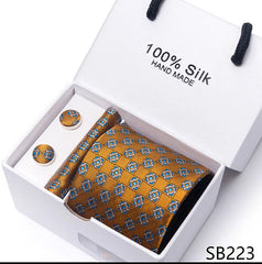 Solid Colour Necktie with Matching Handkerchief & Cufflinks - SB223 - Others In Fashion