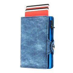 Slim Denim Leather RFID Pop-Up Wallet